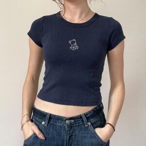 Brandy Melville Women's Navy and Blue Tshirt